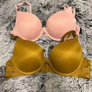 2 Pink light push up bras sold together in pink and camel.